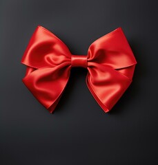 Poster - Red satin bow on black background. Generative AI.