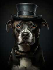 Wall Mural - A dog wearing a top hat and bow tie. Generative AI.