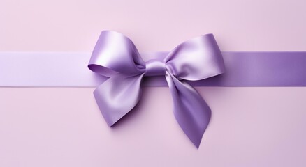 Poster - Purple ribbon with bow on pink background. Generative AI.