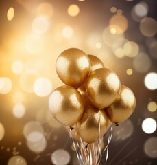 Poster - Gold balloons on a bokeh background. Generative AI.