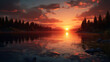 A serene sunset over a calm lake.