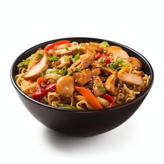 Wall Mural - a vegan noodles with chicken and vegetables served in bowl