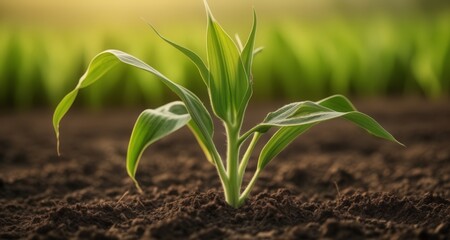 Poster -  New beginnings - A single sprout breaking through the soil