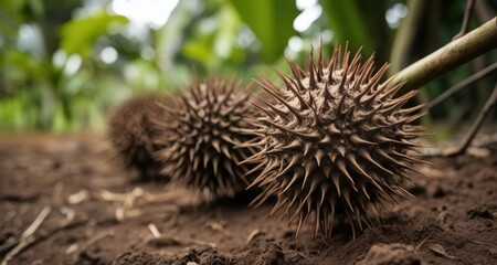 Canvas Print -  Nature's prickly treasure - A spiky seed pod in the wild