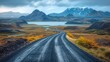 Winding road through volcanic landscape, near Lake Kleifarvatn on a foggy,