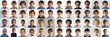 composite portrait of little boys of different cultures headshots on white background, including all ethnic, racial, and geographic types of male children in the world outside a city street