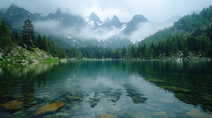 Wall Mural - Mountain lake in the mountains. Beautiful natural landscape.