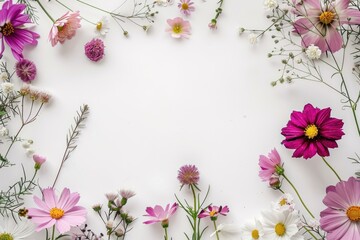 Colorful floral frame in white background