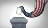 Fototapeta Panele - US Conservative vote as an elephant with the American flag at a ballot box representing USA conservatives or right wing voters during a presidential election or Primary leadership contest.