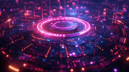 Futuristic 3d round computer center, glowing technological cyberspace network, corporate business security, datum data center