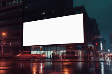 Leinwandbilder - White Billboard Mockup of a Large Advertising Poster on the Street extreme closeup. Generative AI