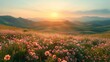 © JetHuynh - Beautiful spring landscape with pink flowers in the mountains at sunset.