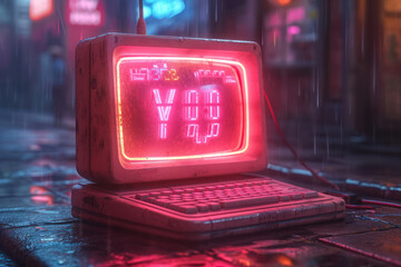 Leinwandbilder - Retro Vintage Computer Desktop extreme closeup. Generative AI