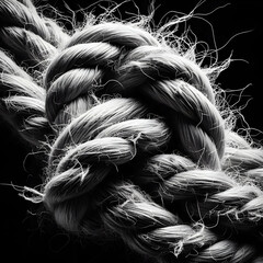 black and white background of rope. twisted, node, marine, strong, twine, boat, tied, knot, cord, texture, cable, old, string, white, ship, nautical, abstract, isolated,Ai generated 