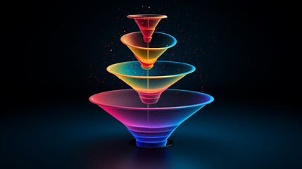 Sticker - Colorful 3d model funnel flow, 5 layers, levitating, on dark blue background