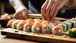 High-Quality Professional Photo of Japanese Fusion Cuisine, California Roll, and Conceptual Closeup