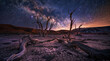 Long exposure landscape image at night in the desert