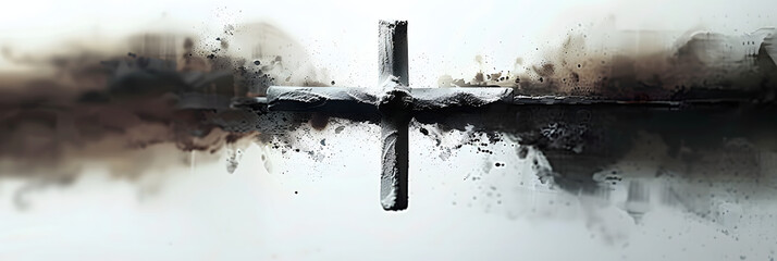 Sticker - Ash Wednesday. Christian cross symbol marked with ash