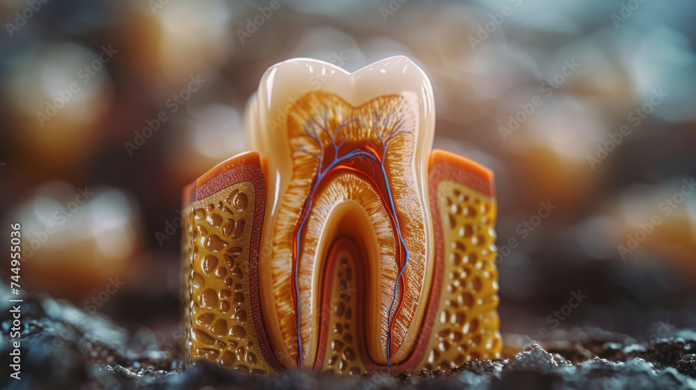 Cross section of a healthy human tooth and surrounding gums ...