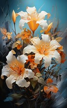 White Orange Flowers Vase Saturated Color Lilies Mature Tigers Defense