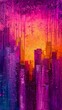 city skyline rain drops purple orange color drip paint sunset haze young pouring techniques page magenta gray dew