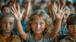 © tong2530 - Elementary school students raise their hands to answer teacher questions in class room.