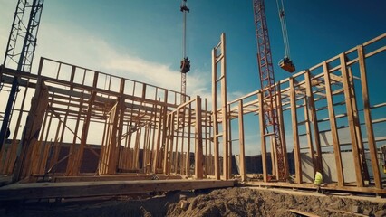 Construction on the building site background