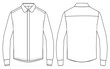 Men's long sleeves slim fit formal shirt flat sketch illustration with front and back view, Woven french placket shirt for formal wear hidden placket shirt cad drawing illustration template mock up
