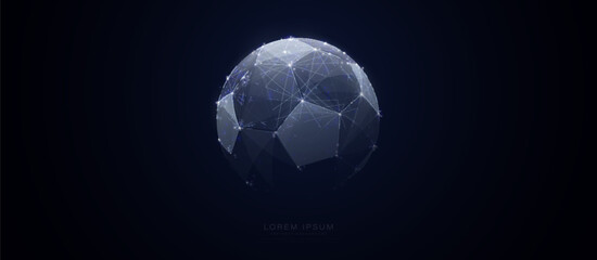 Wall Mural - Soccer ball from lines and triangles, point connecting network on blue background. Illustration vector