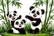 ilustrasi panda dibawah batang bambu dengan background transparent, file PNG