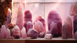 Display stones in shades of pink and purple, creating a dreamy atmosphere.
