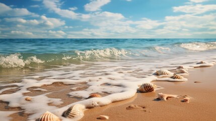 Wall Mural - beach scene, illuminated by the soft and diffused light of a hazy morning, capturing the quiet and contemplative charm of the oceanfront