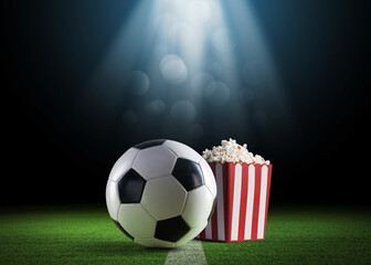 Wall Mural - Soccer ball and popcorn on the field