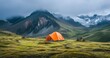 A Breathtaking Tourist Camp in the Mountains, Complete with a Foreground Tent for the Adventurous