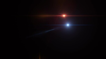 Wall Mural - abstract blue and orange optical shine light lens flares moving from bottom left to center animation