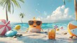 summer vacation concept on the beach in modern 3D animation style