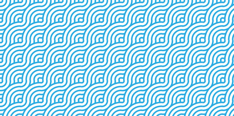 Minimal diamond geometric waves spiral pattern and abstract circle wave line. blue seamless tile stripe geomatics overlapping create retro square line backdrop pattern background. Overlapping Pattern.