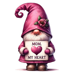 Wall Mural - Mother's Day Gnome, Cute I love mom gnomes clipart, watercolor gnome gift for mom