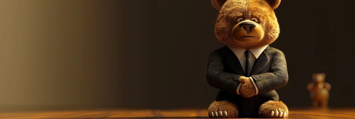 Wall Mural - Bear wearing a suit for a bear market in modern 3D animation style