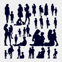 flat design mother and son silhouette collection