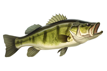Wall Mural - Image of a largemouth bass isolated on white background. Fish. Underwater animals. Generative AI.