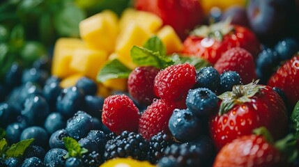 Poster - Vibrant close-up of a healthy mix of fruits and vegetables, emphasizing the variety of natures palette 