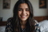 Fototapeta  - hipster young woman sitting on sofa in the bedroom