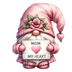 Wall Mural - Mother's Day Gnome, Cute I love mom gnomes clipart, watercolor gnome gift for mom