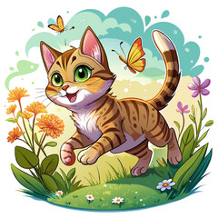 Wall Mural - A playful kitten chasing a butterfly