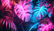 © Daria - Neon fluorescent layout with tropical leaves