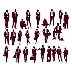 set of business people silhouettes in action vector illustration