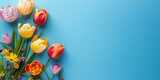 Fototapeta Niebo - Colorful tulips on a pastel background.