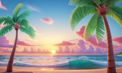 Wall Mural - beach and sunset background footage in fairy tale style