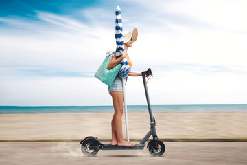 Wall Mural - Happy tourist riding an electric scooter